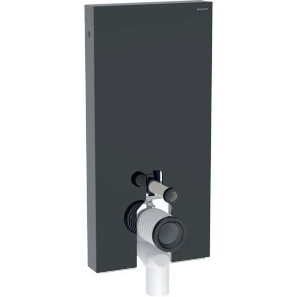 Geberit Monolith Plus Sanitärmodul für Stand-WC, 101 cm, Frontverkleidung aus Glas: Glas schwarz, Aluminium schwarzchrom