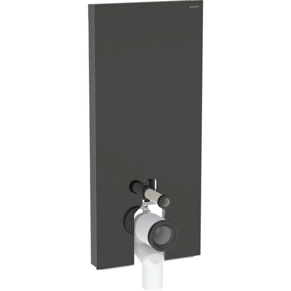 Geberit Monolith Plus Sanitärmodul für Stand-WC, 114 cm, Frontverkleidung aus Glas: Glas schwarz, Aluminium schwarzchrom