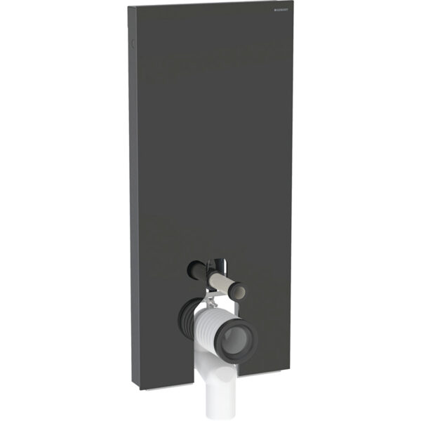 Geberit Monolith Sanitärmodul für Stand-WC, 114 cm, Frontverkleidung aus Glas: Glas schwarz, Aluminium schwarzchrom