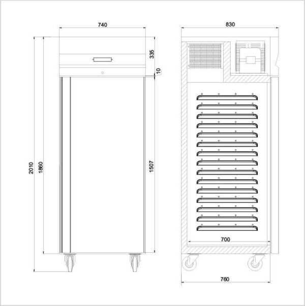 FORS Gastronomie-Kühlschrank, Glastür, Edelstahl, GN 2/1, rechts nicht wechselbar (GCV7000GES) – Bild 2