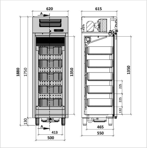 FORS Fisch-Kühlschrank, Volltür, Edelstahl, rechts wechselbar (CCV350FIES) – Bild 2