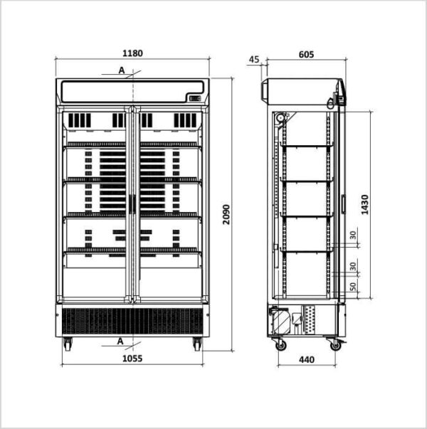 FORS Gewerbe-Kühlschrank, doppelte Glastür/Display, weiss (DCCDV800WG) – Bild 2