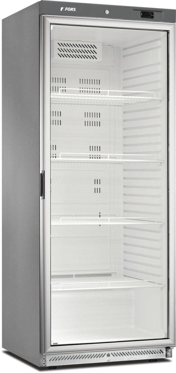 FORS Gastronomie-Kühlschrank, Glastür, Edelstahl, GN 2/1, rechts nicht wechselbar (GCV600GES)