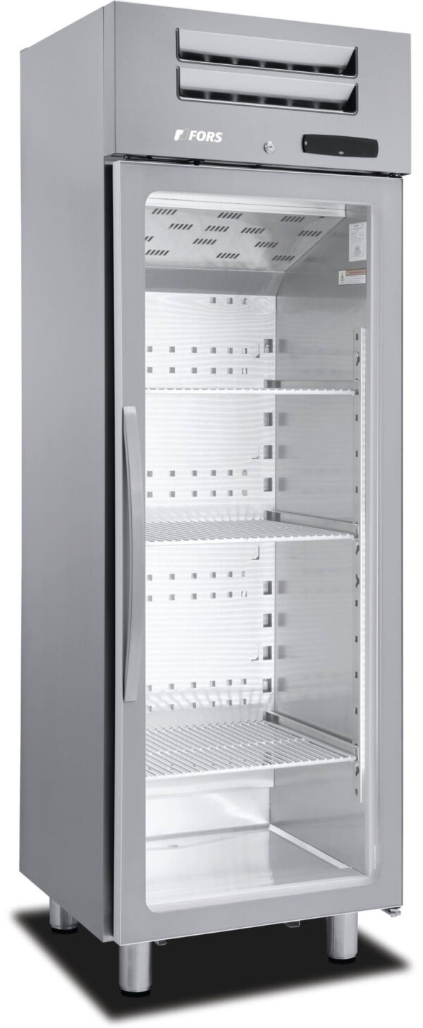 FORS Gewerbe-Kühlschrank, Glastür, Edelstahl, rechts nicht wechselbar (SCV350GES)