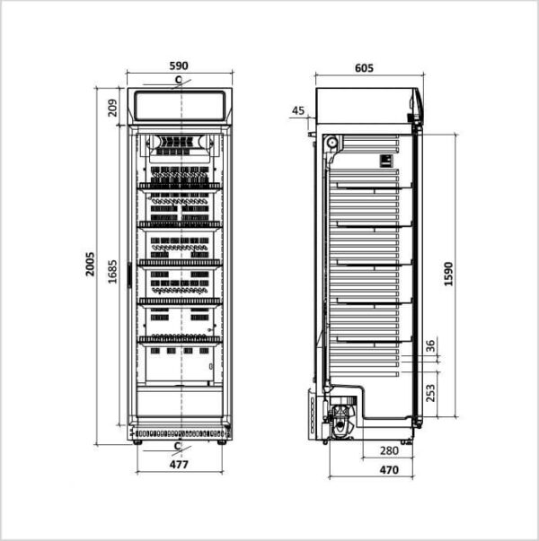 FORS Getränke-Kühlschrank, Glastür/Display, weiss, rechts nicht wechselbar (CCDV401WG) – Bild 2