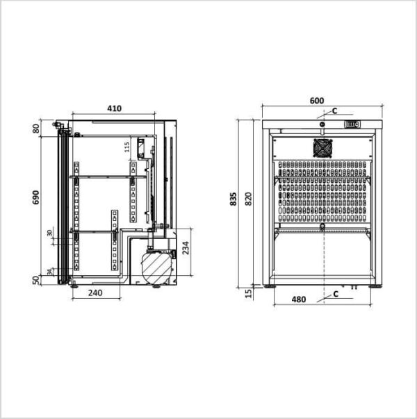 FORS Gewerbe-Kühlschrank, Volltür, Edelstahl, rechts wechselbar (CCV150ES) – Bild 2