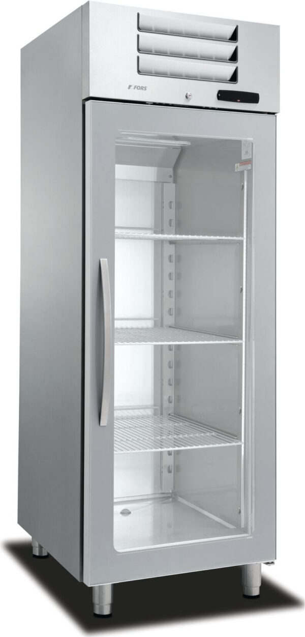 FORS Gastronomie-Gefrierschrank, Glastür, Edelstahl, GN 2/1, rechts nicht wechselbar (GFV700GES)