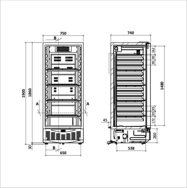 FORS Gastronomie- & Bäckerei-Kühlschrank, Volltür, weiss, GN 2/1 und 600x400, rechts nicht wechselbar (GMCV550W) – Bild 2