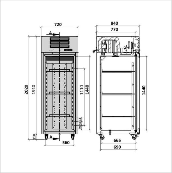 FORS Gastronomie-Kühlschrank, Volltür, Edelstahl, GN 2/1, rechts wechselbar (GCV700ES) – Bild 2