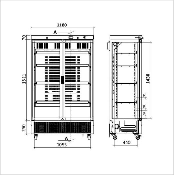 FORS Gewerbe-Kühlschrank, doppelte Glastür, weiss (DCCV800WG) – Bild 2