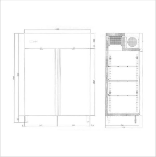 FORS Gastronomie-Gefrierschrank, doppelte Volltür, Edelstahl, GN 2/1 (GFV14000ES) – Bild 2