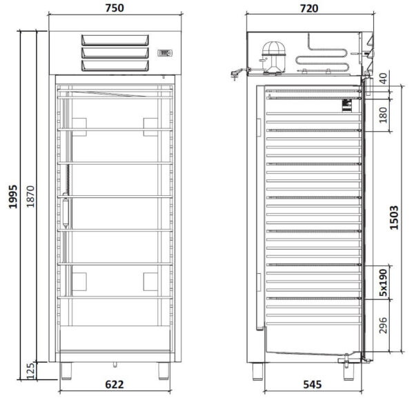 FORS Gastronomie-Gefrierschrank, Volltür, Edelstahl, GN 2/1, rechts wechselbar (GFS550ES) – Bild 2