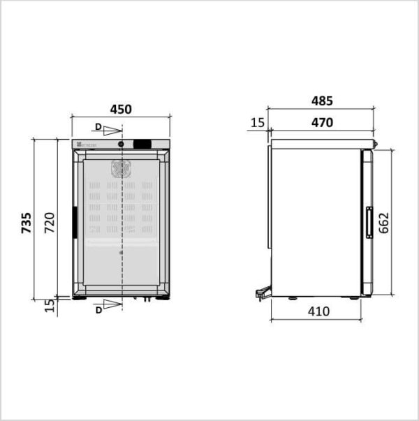 FORS Gewerbe-Kühlschrank, Glastür, weiss, rechts wechselbar (CCV50WG) – Bild 2