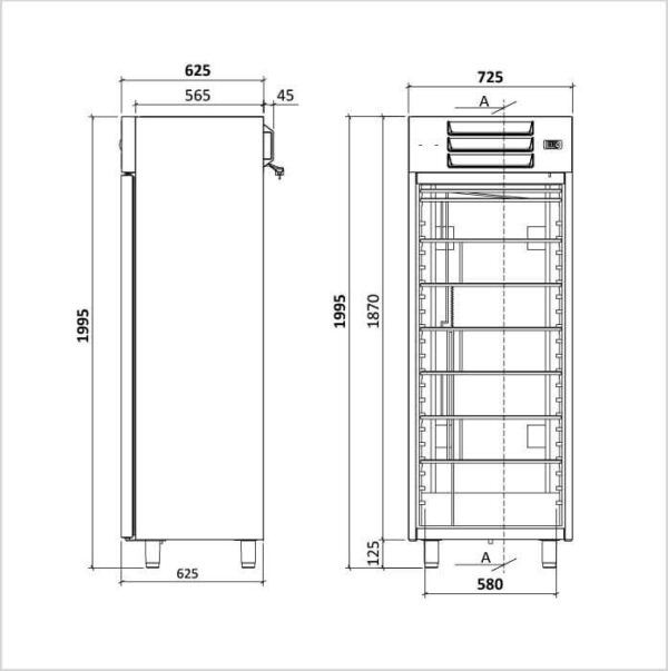 FORS Bäckerei-Gefrierschrank, Volltür, Edelstahl, 600x400, rechts wechselbar (CFS500ES) – Bild 2