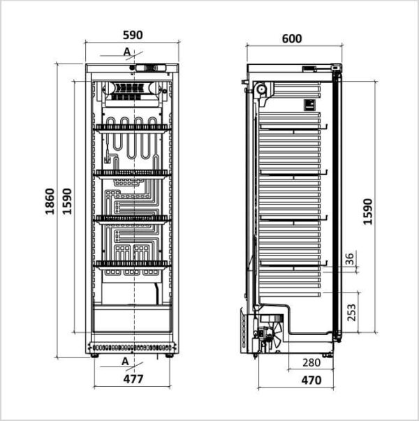FORS Getränke- & Gewerbe-Kühlschrank, Glastür, weiss, rechts nicht wechselbar (CCV400WG) – Bild 2