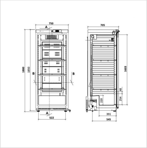 FORS Gastronomie-Kühlschrank, Volltür, Edelstahl, GN 2/1, rechts wechselbar (GCV600ES) – Bild 2