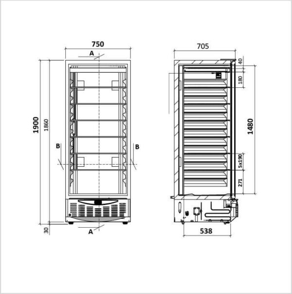 FORS Gastronomie- & Bäckerei-Gefrierschrank, Glastür, weiss, GN 2/1 und 600x400, rechts nicht wechselbar (CFS550WG) – Bild 2