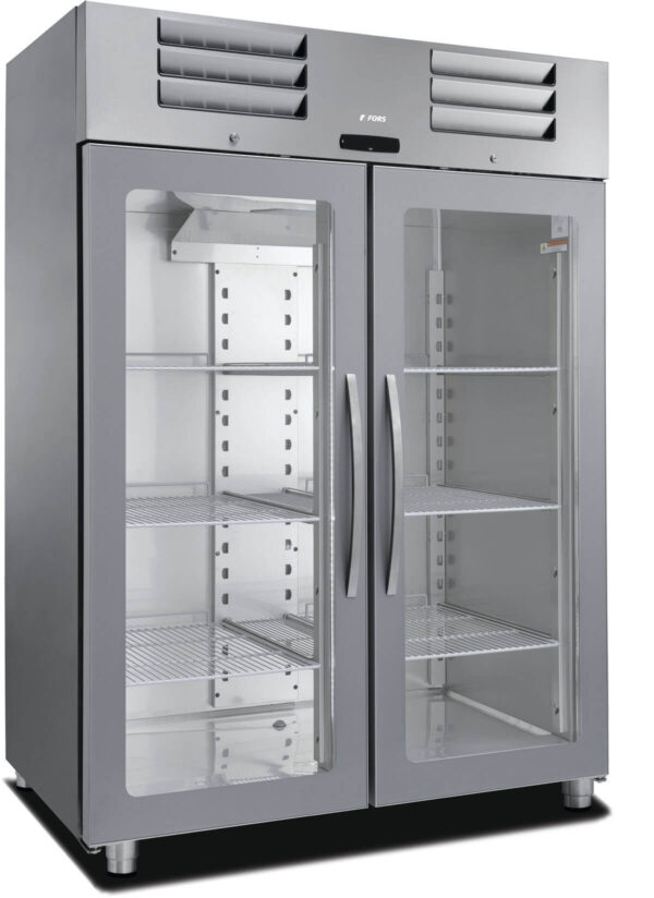 FORS Gastronomie-Gefrierschrank, doppelte Glastür, Edelstahl, GN 2/1 (DGFV1400GES)