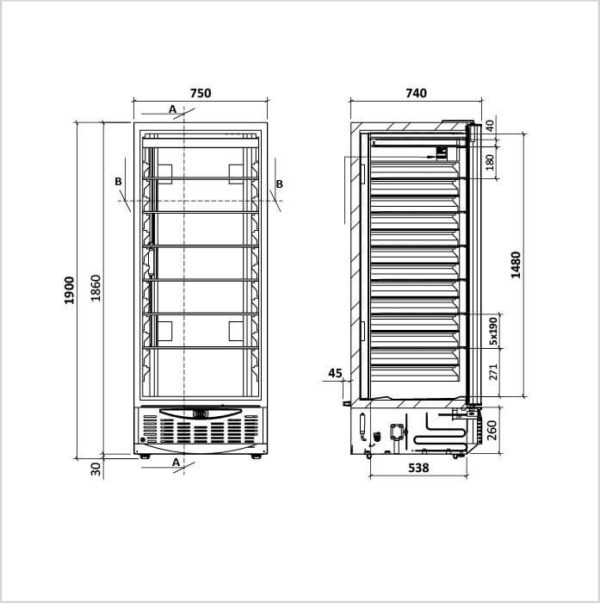 FORS Gastronomie- & Bäckerei-Gefrierschrank, Volltür, Edelstahl, GN 2/1 und 600x400, rechts wechselbar (CFS550ES) – Bild 2