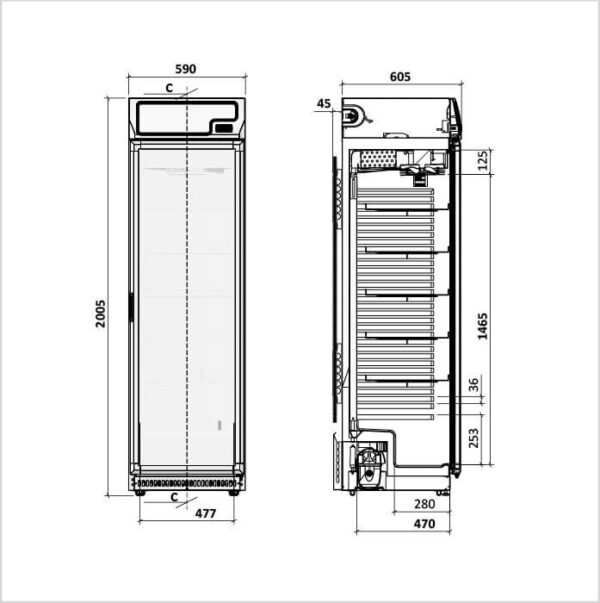 FORS Getränke-Kühlschrank, Glastür/Display, weiss, rechts nicht wechselbar (CCDV402WG) – Bild 2