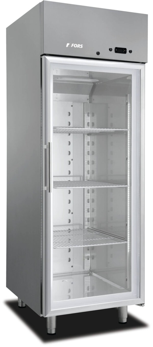 FORS Gastronomie-Kühlschrank, Glastür, Edelstahl, GN 2/1, rechts nicht wechselbar (GCV701GESSL)