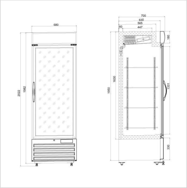 FORS Gewerbe-Kühlschrank, Glastür/Display, weiss, rechts nicht wechselbar (PDCV5000G) – Bild 2