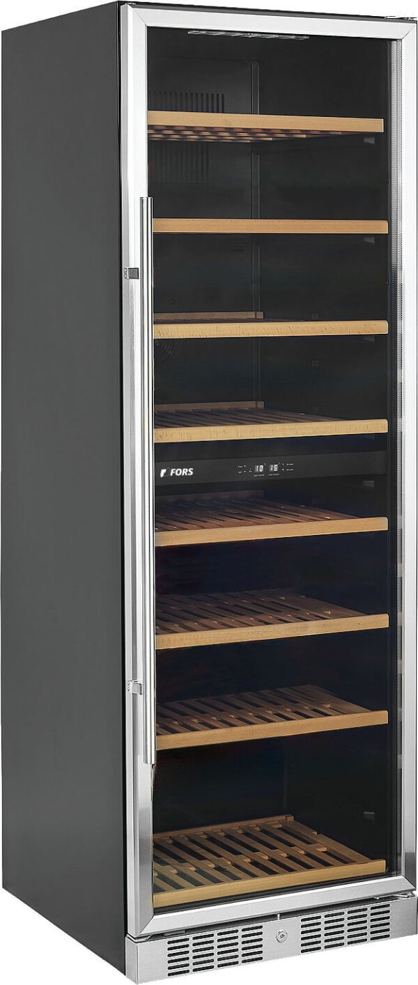 FORS Weintemperierschrank, Glastür, schwarz/Edelstahl, 2 Zonen, rechts wechselbar (VC176163GES)