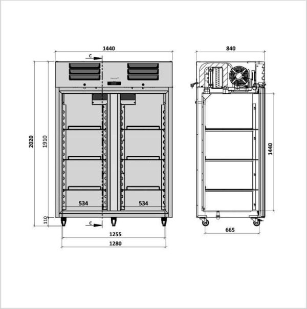 FORS Gastronomie-Gefrierschrank, doppelte Volltür, Edelstahl, GN 2/1 (DGFV1400ES) – Bild 2