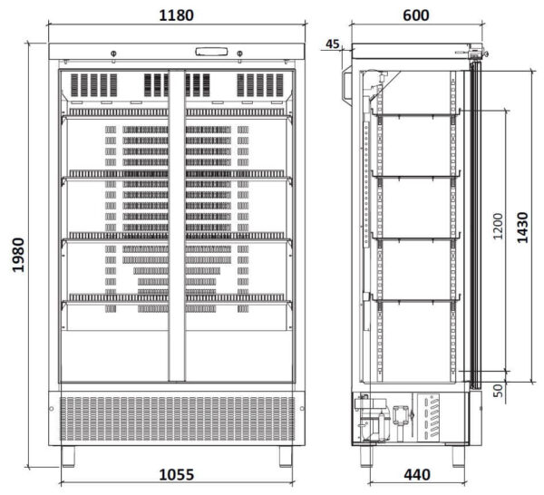 FORS Gewerbe-Kühlschrank, doppelte Volltür, Edelstahl (DSCV800ES) – Bild 2