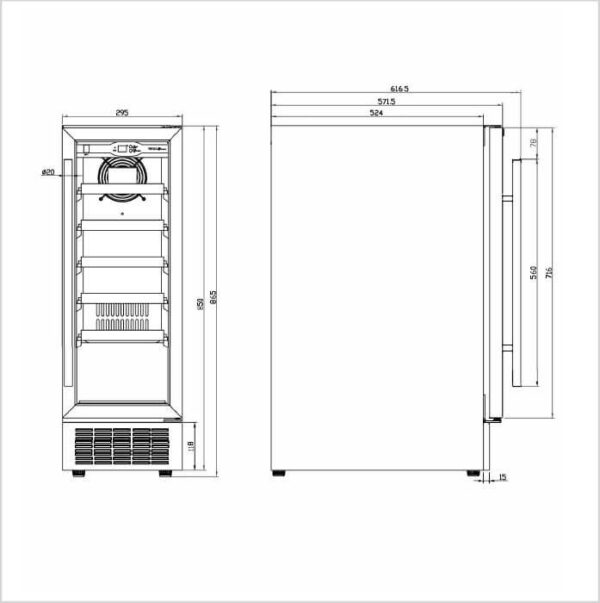 FORS Weintemperierschrank, Glastür, schwarz/Edelstahl, 1 Zone, rechts wechselbar (VS8619GES) – Bild 2