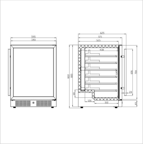 FORS Weintemperierschrank, Glastür, schwarz/Edelstahl, 1 Zone, rechts wechselbar (VS8248GES) – Bild 2