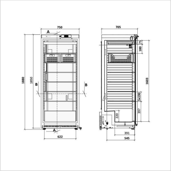 FORS Gastronomie-Gefrierschrank, Volltür, Edelstahl, GN 2/1, rechts wechselbar (GFS600ES) – Bild 2