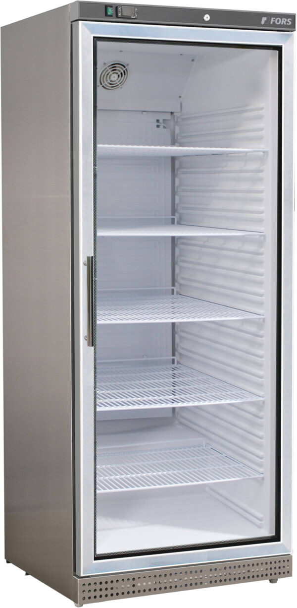 FORS Gastronomie-Kühlschrank, Glastür, Edelstahl, GN 2/1, rechts wechselbar (GUCV6000GES)