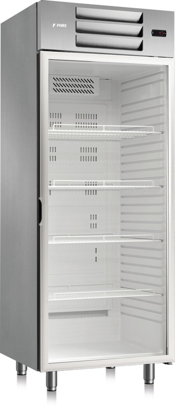 FORS Gastronomie-Kühlschrank, Glastür, Edelstahl, GN 2/1, rechts nicht wechselbar (GCV550GES)