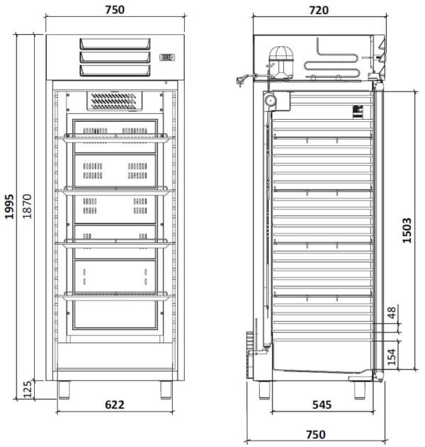 FORS Gastronomie-Kühlschrank, Glastür, weiss, GN 2/1, rechts nicht wechselbar (GCV550WG) – Bild 2