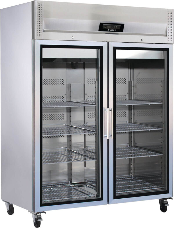 FORS Gastronomie-Kühlschrank, doppelte Glastür, Edelstahl, GN 2/1 (GCV14000GES)