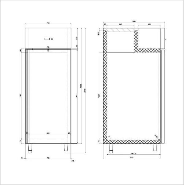 FORS Bäckerei-Gefrierschrank, Volltür, Edelstahl, 600x800, rechts wechselbar (BFV7000ES) – Bild 2