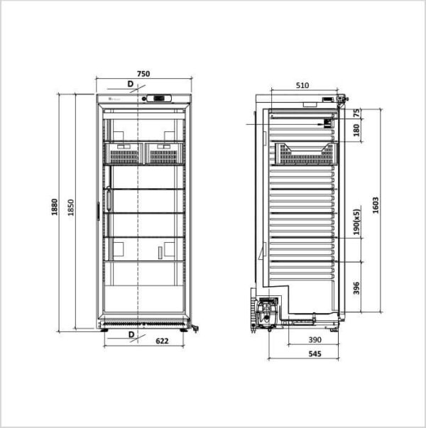 FORS Gastronomie-Gefrierschrank, Glastür, Edelstahl, GN 2/1, rechts nicht wechselbar (GFS600GES) – Bild 2