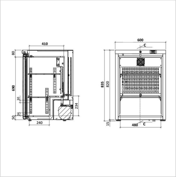 FORS Gewerbe-Kühlschrank, Glastür, Edelstahl, rechts nicht wechselbar (CCV150GES) – Bild 2