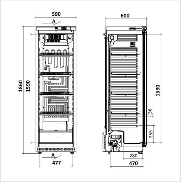 FORS Getränke- & Gewerbe-Kühlschrank, Volltür, Edelstahl, rechts wechselbar (CCV400ES) – Bild 2