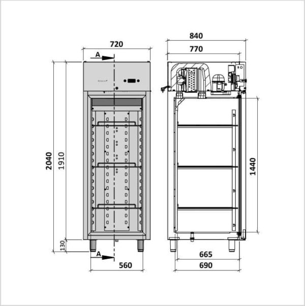 FORS Gastronomie-Gefrierschrank, Volltür, Edelstahl, GN 2/1, rechts wechselbar (GFV701ESSL) – Bild 2