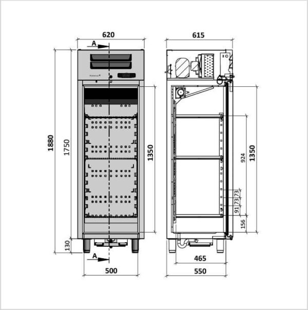 FORS Gewerbe-Kühlschrank, Volltür, Edelstahl, rechts wechselbar (SCV350ES) – Bild 2