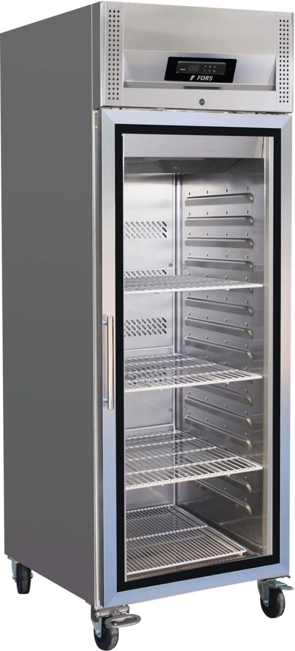 FORS Gastronomie-Kühlschrank, Glastür, Edelstahl, GN 2/1, rechts nicht wechselbar (GCV7000GES)