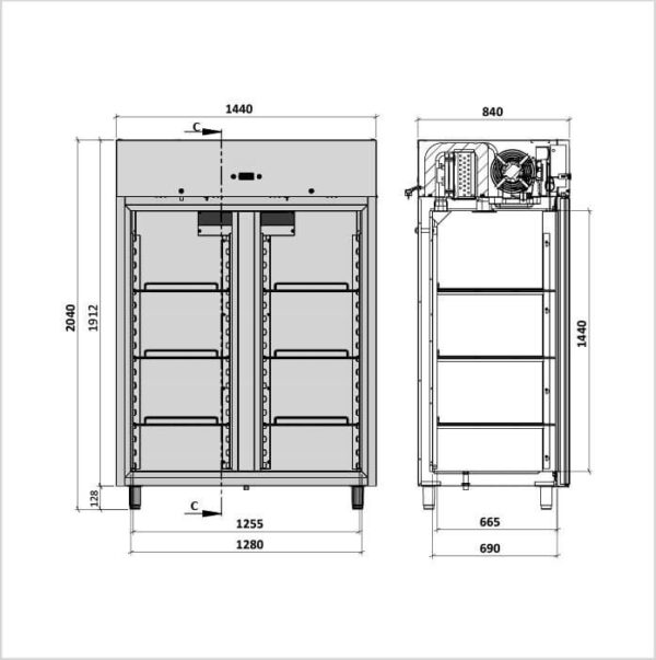 FORS Gastronomie-Gefrierschrank, doppelte Volltür, Edelstahl, GN 2/1 (DGFV1401ESSL) – Bild 2