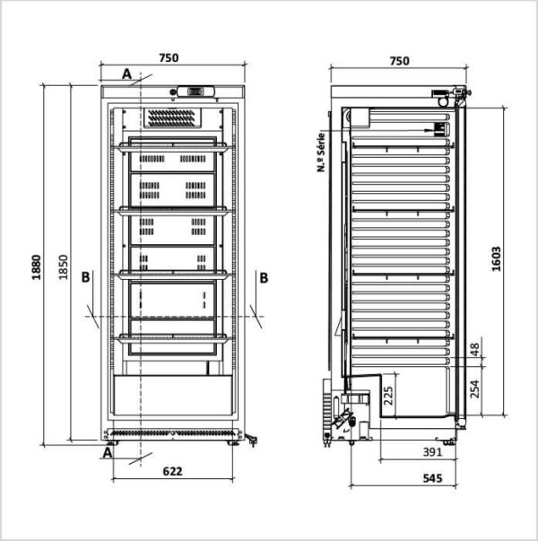 FORS Gastronomie-Kühlschrank, Glastür, Edelstahl, GN 2/1, rechts nicht wechselbar (GCV600GES) – Bild 2