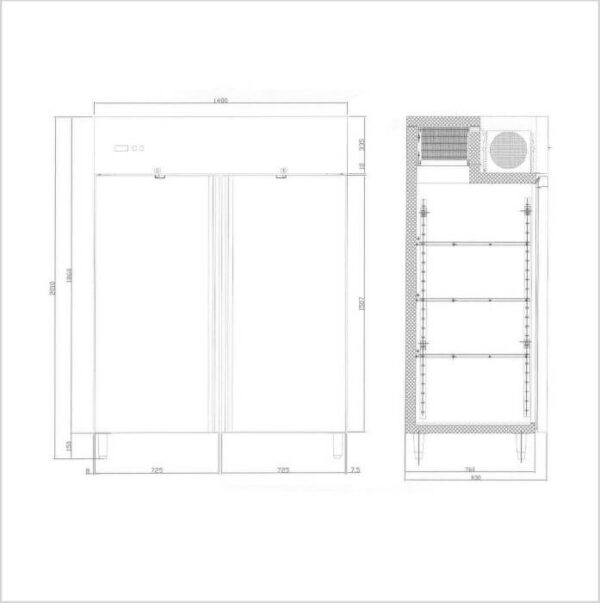 FORS Gastronomie-Kühlschrank, doppelte Glastür, Edelstahl, GN 2/1 (GCV14000GES) – Bild 2